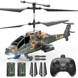 Радіокерований вертоліт DEERC Apache 2.4GHz, 2 акумулятори, 26 хв польоту, LED, стабілізація висоти, легкий старт, для приміщень, камуфляжний колір - ідеальний подарунок для хлопчиків