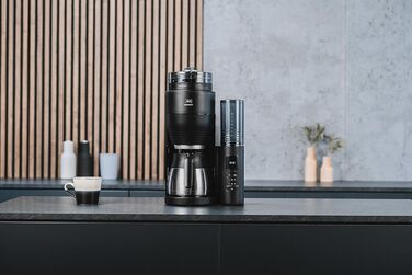 Кавоварка Melitta AromaFresh Therm Pro X з млином, термокухлем і знімним резервуаром для води, фільтраційна кавомашина на 8 чашок, чорна
