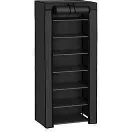 Стійка для взуття SONGMICS на 7 рівнів, 28x46x126 см, чорна, металевий каркас, з пилозахисним чохлом, органайзер для взуття, для туфель, кросівок та каблуків