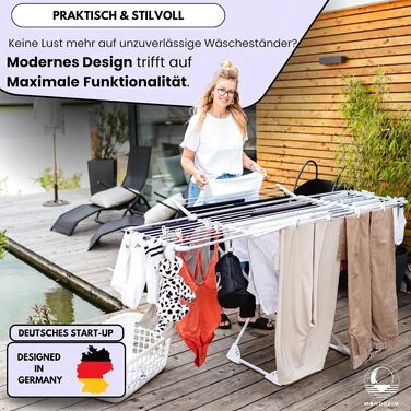 Телескопічна сушарка для білизни MONDHEIM Obsidian XXL, 26м довжина розвішування, розкладна з від’ємною поперечиною, біла