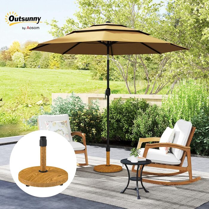 Підставка для парасольки Outsunny з бетону, регульовані ніжки, для саду, балкону, тераси, Ø36/38/48 мм, натуральне дерево