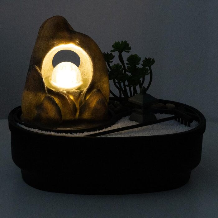Декоративний настільний фонтан LEMODO з LED-підсвіткою, скляною кулею та ефектом водоспаду для дому та Zen-саду (дизайн Felsenbogen)