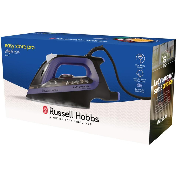 Парова праска Russell Hobbs One-Perfect-Temp 2400Вт з керамічною підошвою, антикальком, самочищенням, потужний паровий удар 200г, універсальна температура для всіх тканин, компактне зберігання кабелю