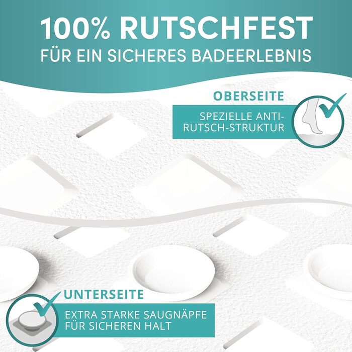 Протиковзкий килимок Engelbach для ванни, 88x40 см, білий, 100% BPA-free, з 2 гачками, антипліснявий, машинне прання