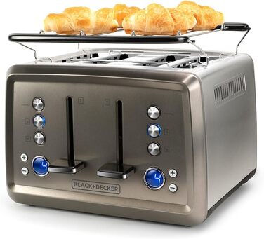 Тостер BLACK+DECKER BXTO1960E 1960Вт, 4 слоти, 6 режимів, цифрове налаштування, підігрів і розморожування, автоматичне центрування, підігрівач для булочок