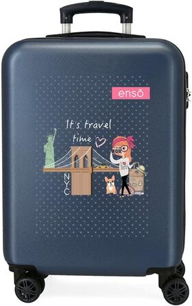 Дорожній чемодан Enso Travel Time, синій, 38x55x20 см, жорсткий пластик, 35 л, 2 кг, 4 колеса, бічний кодовий замок, ручна поклажа