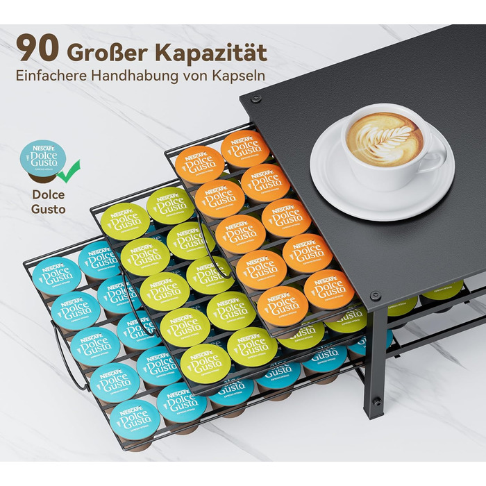 Тримач для капсул Dolce Gusto, металева висувна шухляда на 5 ярусів (90 капсул)