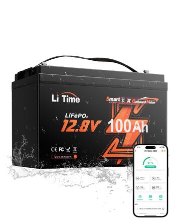 LiFePO4 акумулятор LiTime 12V 100Ah з Bluetooth для кемпінгу, житлових будинків та електромоторів човнів