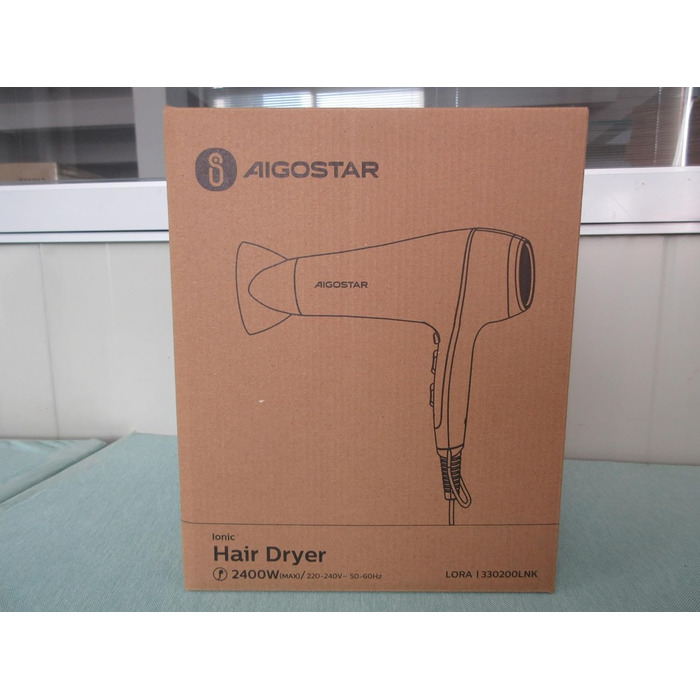 Фен для волосся Aigostar Lora 2400Вт з іонізацією, 3 температурних режими, 2 швидкості, чорний