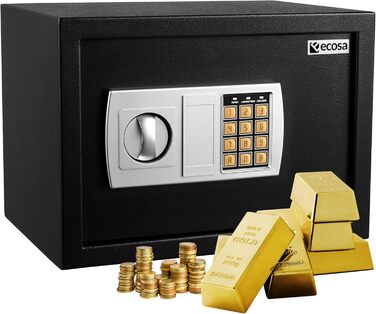 Електронний сейф Ecosa 35x25x25 см з комбінаційним замком та ключем - готельний, меблевий, настінний сейф для дому та дітей. 3x міцна подвійна застібка.