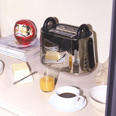 Тостер Alessi Plissé MDL08 W - Дизайнерський тостер з 6 рівнями підсмажування, термостійкий пластик, європейська вилка 850 Вт, чорний