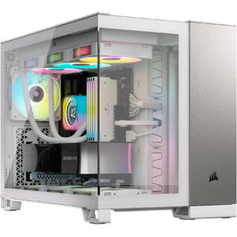 Корпус для ПК CORSAIR 2500X mATX, скло, двокамерний, без вентиляторів, білий/сатиново-сірий алюміній, підтримка реверсивної материнської плати