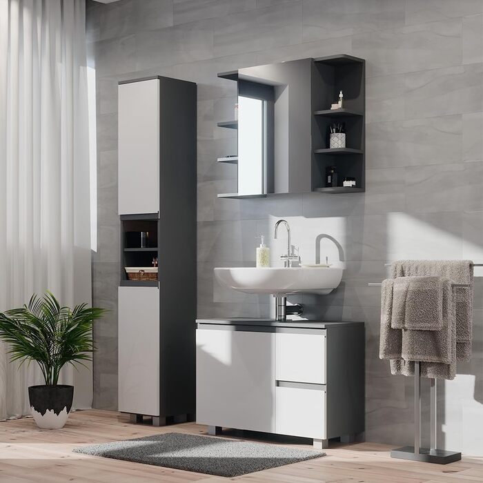 Пенал для ванної Vicco J-Shape, білий/антрацит, 30x190 см