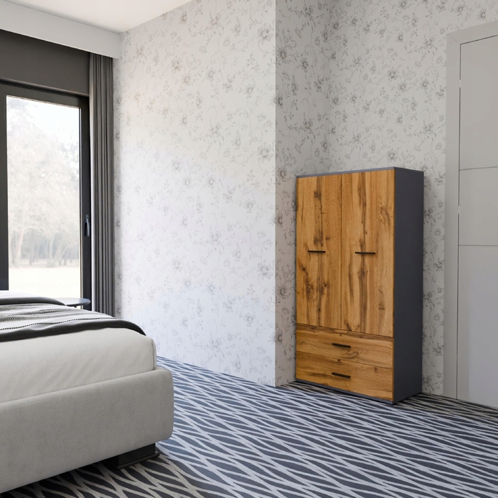 Стелаж Matkam 69 x 130 x 34 см, дуб вотан, графіт