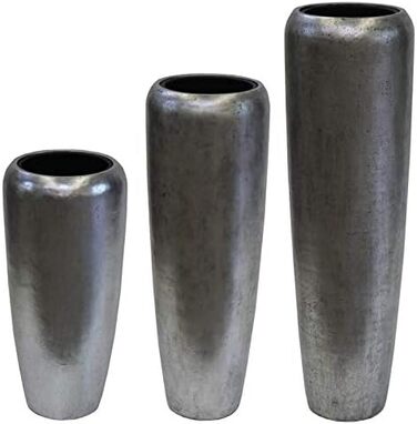 Ваза/Кашпо для квітів Fiberglas Metallic срібляста 75 см для інтер'єру з вкладишем