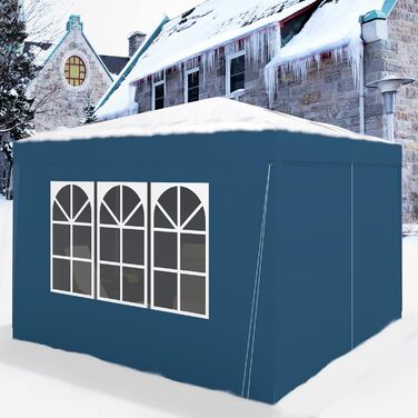 Павільйон WOLTU Pop-Up водонепроникний складаний з боковинами, садовий тент 3x3 м, металевий каркас, для тераси, кемпінгу, фестивалю, з Оксфордської тканини, синій