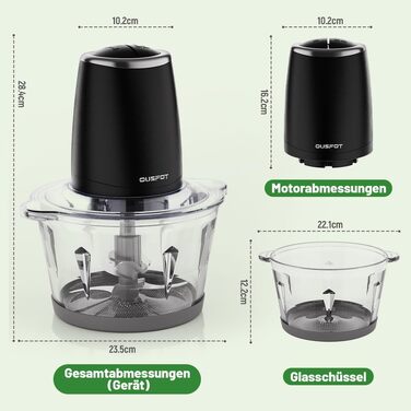Електричний подрібнювач OUSFOT Multizerkleinerer 1.8л, 500W, скляна чаша, для овочів, фруктів, м'яса, чорний
