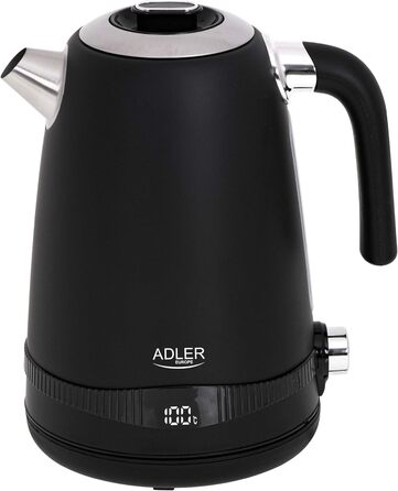 Електрочайник Adler AD 1295b, 1,7 л, нержавійка, LCD-дисплей, терморегулятор, чорний