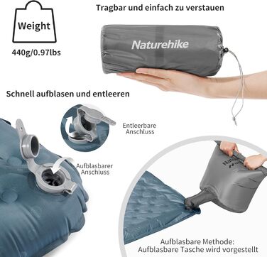 Термокилимок Naturehike 3,5R Ultralight, самонадувний, зимовий, для кемпінгу, 4 сезони, -6°C, з надувною сумкою, високий R-рейтинг, висока ізоляція, довговічний
