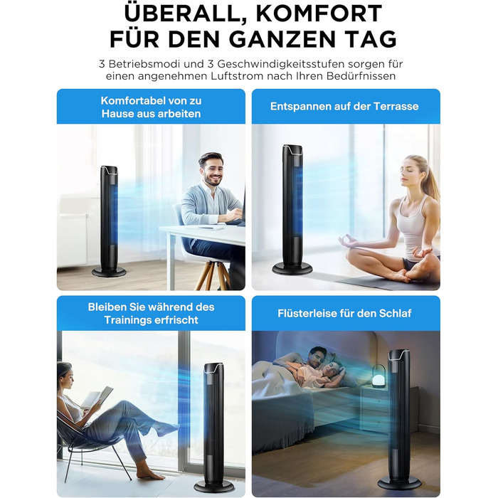 Вентилятор підлоговий Midea FZ10-17JR 92 см з пультом, 3 режими, 3 швидкості, таймер 7 год, чорний