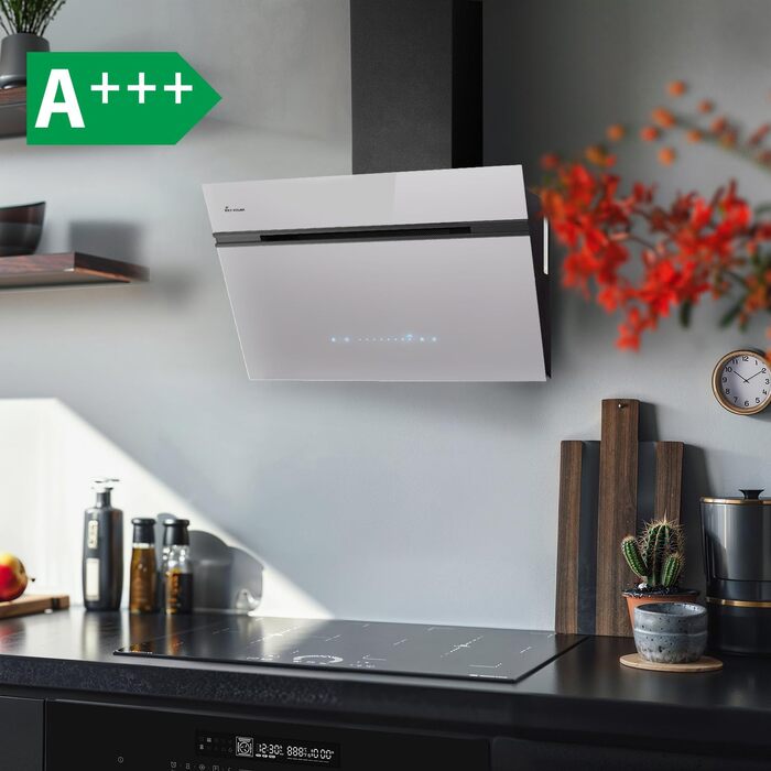 Витяжка для кухні KKT KOLBE AURORA6005FB 90 см, чорна з білим склом, потужність 782 м³/год, WiFi, RGBW LED-підсвітка, сенсорне керування, режим рециркуляції та відведення