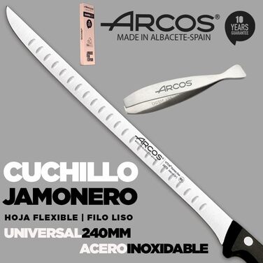 Професійний хамонер Arcos з нержавіючої сталі, 240 мм, з затискачем та ножем для хамона