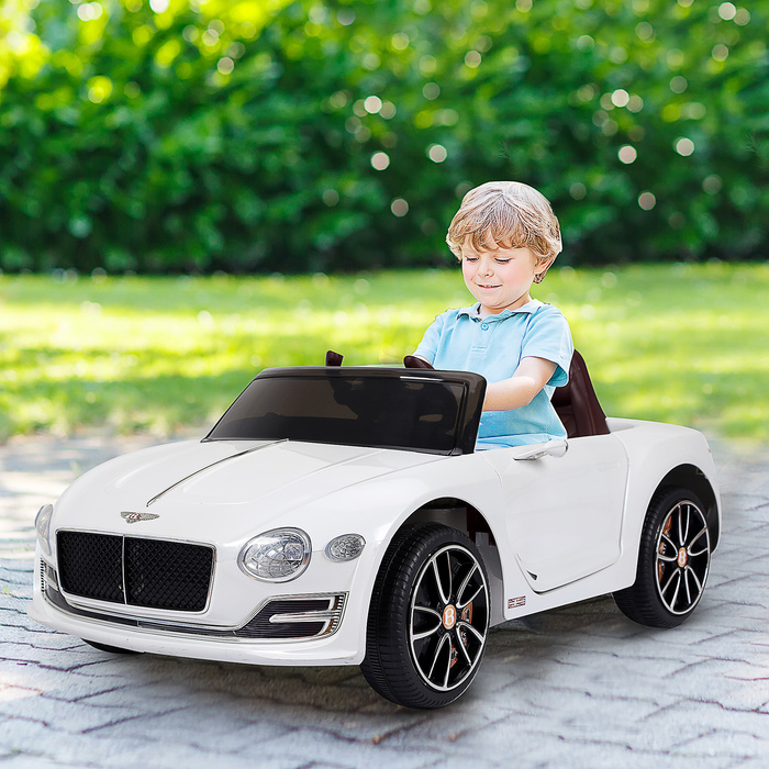 Дитячий електромобіль Bentley GT ліцензійна модель з пультом дистанційного керування, 2 x 390 двигуни, білий колір, розміри 108 x 60 x 43 см