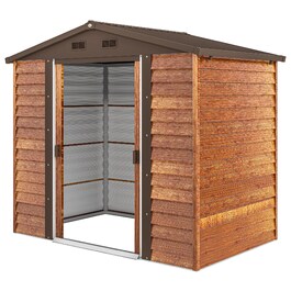 Садовий сарай Outsunny Metal з дерева Look 3 м² 152 x 235.7 x 208.7 см Садовий сарай з двосхилими мансардними вікнами Подвійні розсувні двері Стійкий до погодних умов садовий сарай Відкритий садовий сарай для заднього двору коричневий