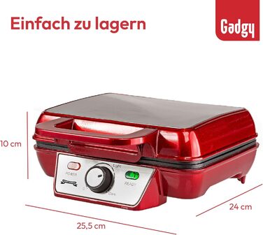 Електрична вафельниця Gadgy для бельгійських вафель, 1000 Вт, 2 вафлі, антипригарна поверхня, регульована температура, LED-індикатор, термостійка ручка, ідеально для десертів та сніданків