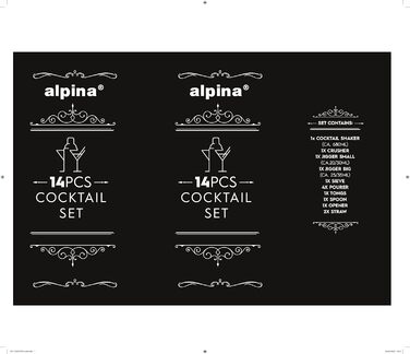 Набір для коктейлів Alpina, 14 предметів, шейкер, джигер, барний інвентар, нержавіюча сталь