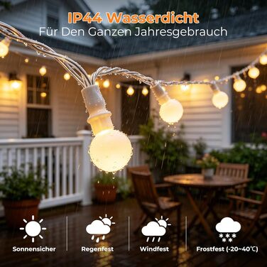Гірлянда світлодіодна LED 27м 200LED IP44 для саду та балкона, теплий білий, 8 режимів, пульт, димер, таймер, декор для вечірок
