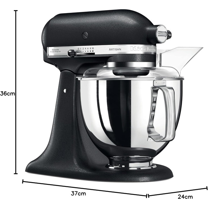 Кухонна машина KitchenAid Artisan: планетарний міксер з чашами з нержавіючої сталі 4.8 л та набором із 5 аксесуарів, чорний чавун