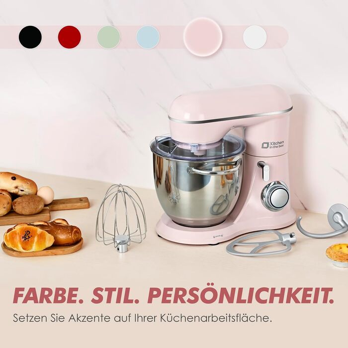 Кухонна машина Kitchen in the box Kompakte — планетарний міксер та тістоміс 3.5L/5L, 10 швидкостей, з вінчиком, гаком та міксером (Рожевий)
