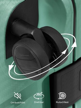 Набір валіз REDOLZ Essentials 15 (S, M, L) з поліпропілену, Sea Green: 3-точкова система замикання без блискавки, TSA-замок, 4 подвійні колеса
