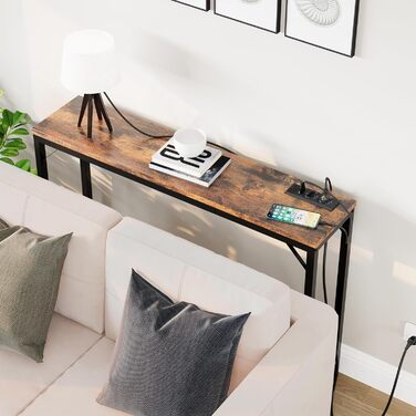 HAUSPROFI Консольний стіл з розеткою і USB, 100x23x80 см, вузький приставний стіл у вінтажному стилі для передпокою, вітальні, коридору