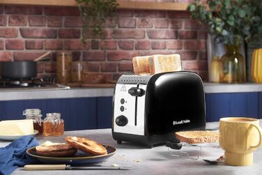 Тостер Russell Hobbs Colours Plus Edelstahl на 2 тости, чорний - з підставкою для булочок, 6 режимів підсмажування, розморожування, функція Lift & Look, 1600 Вт