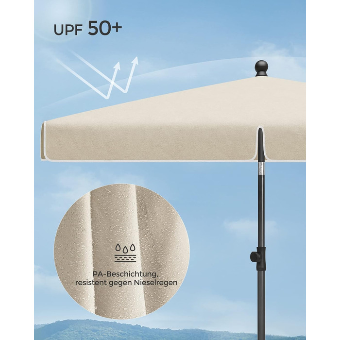 Сонцезахисна парасолька для балкона та тераси SONGMICS UPF 50+, регульована за висотою та кутом нахилу (30°), з сумкою для зберігання, для саду, без стійки, GPU180G01