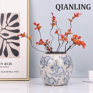 Ваза керамічна Blau-weiße Chinoiserie 27.9 см вінтажна для квітів та декорацій в стилі рустик, блакитна ваза для букета