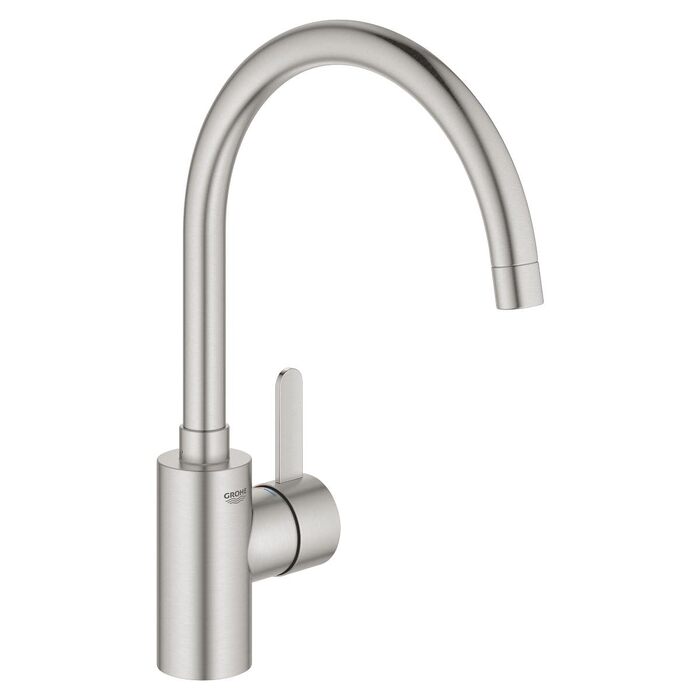 Змішувач кухонний GROHE Eurosmart Cosmopolitan Supersteel, з висувним душем, високий вилив, поворотний на 360°, економія води