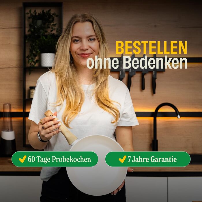 Набір сковорідок Cook&Pan Induktion Keramik: 3 шт (20/24/28 см), антипригарне покриття Greenshield без PFAS та тефлону, для індукційних плит, кремовий колір