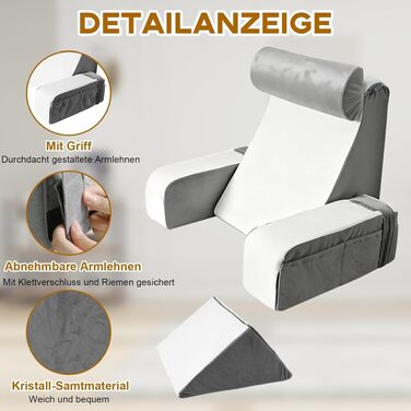 Подушка для читання з підголівником та підлокітниками, Memory Foam, для ліжка та дивана, зручна спинка для дорослих