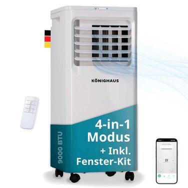 Мобільний кондиціонер Könighaus 7000 BTU для кімнат до 20м² 4-в-1: охолодження, осушення, вентиляція, очищення повітря. Енергоефективний (A), з пультом та керуванням через додаток