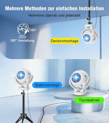 Magcubic Mini Beamer 4K/8K Android 14: Портативний проектор 1080P, 600 ANSI, WiFi 6, Bluetooth 5.4, Автофокус, 180° поворот, 12W динамік, для дому та вулиці (Білий)