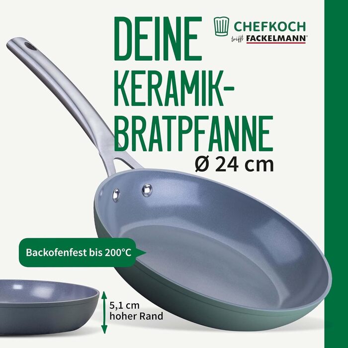 Керамічна сковорода Fackelmann Chefkoch Stuttgart 24 см, антипригарна, з переробленого алюмінію, для духовки до 200°