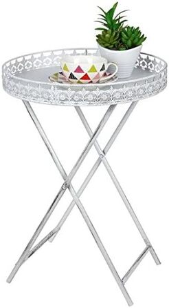 Журнальний стіл Spetebo Shabby Chic з металу, білий, антик, із знімним підносом, для вітальні, квітів