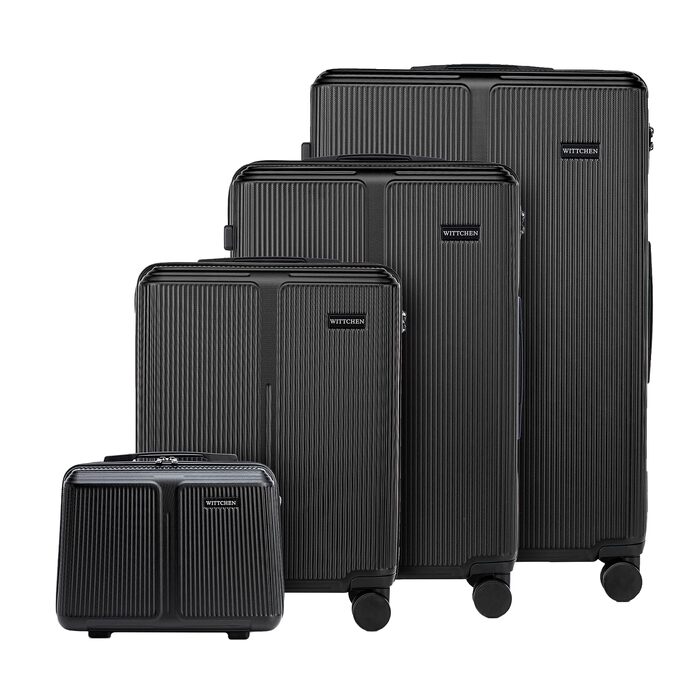Валіза велика Wittchen Stripes Line XL (76.5x50x29 см) чорна, пластикова валіза-тролей на 4 колесах, 96 л, з кодовим замком та телескопічною ручкою