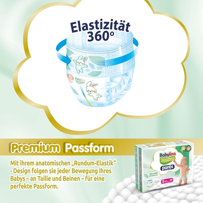 Підгузки-трусики Babylino Premium Pants розмір 8 XXL (20+ кг) з ультрам'яким фільтром, 104 шт. (в т.ч. розмір 5 - 34 шт.)
