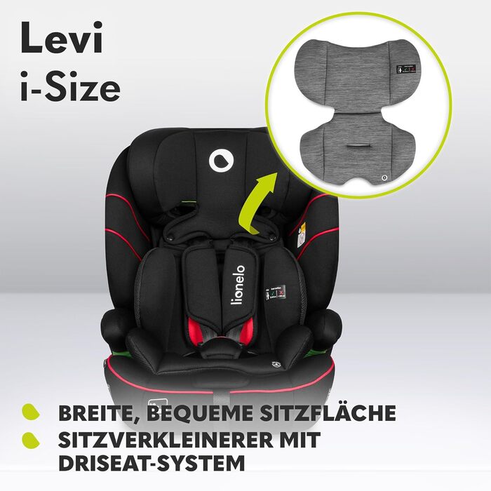 Автокрісло Lionelo Levi i-Size 76–150см, група 1/2/3, R129, чорне