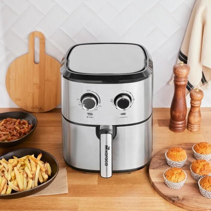 Фритюрниця Karaca Multifry Inox 1700 Вт XL 5,5 л, подвійна, антипригарне покриття, без запаху, циркуляція повітря, регулювання температури та часу