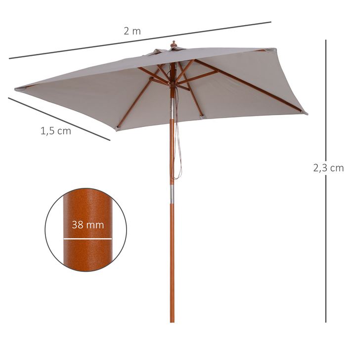 Сонячний парасоль 200 x 150 x 235 см. Зручний садовий парасоль з 3-ступеневим регулюванням висоти, прямокутної форми. Ідеально підходить для пляжу, балкону, тераси або саду. Сірий, водостійкий та захищає від ультрафіолету.